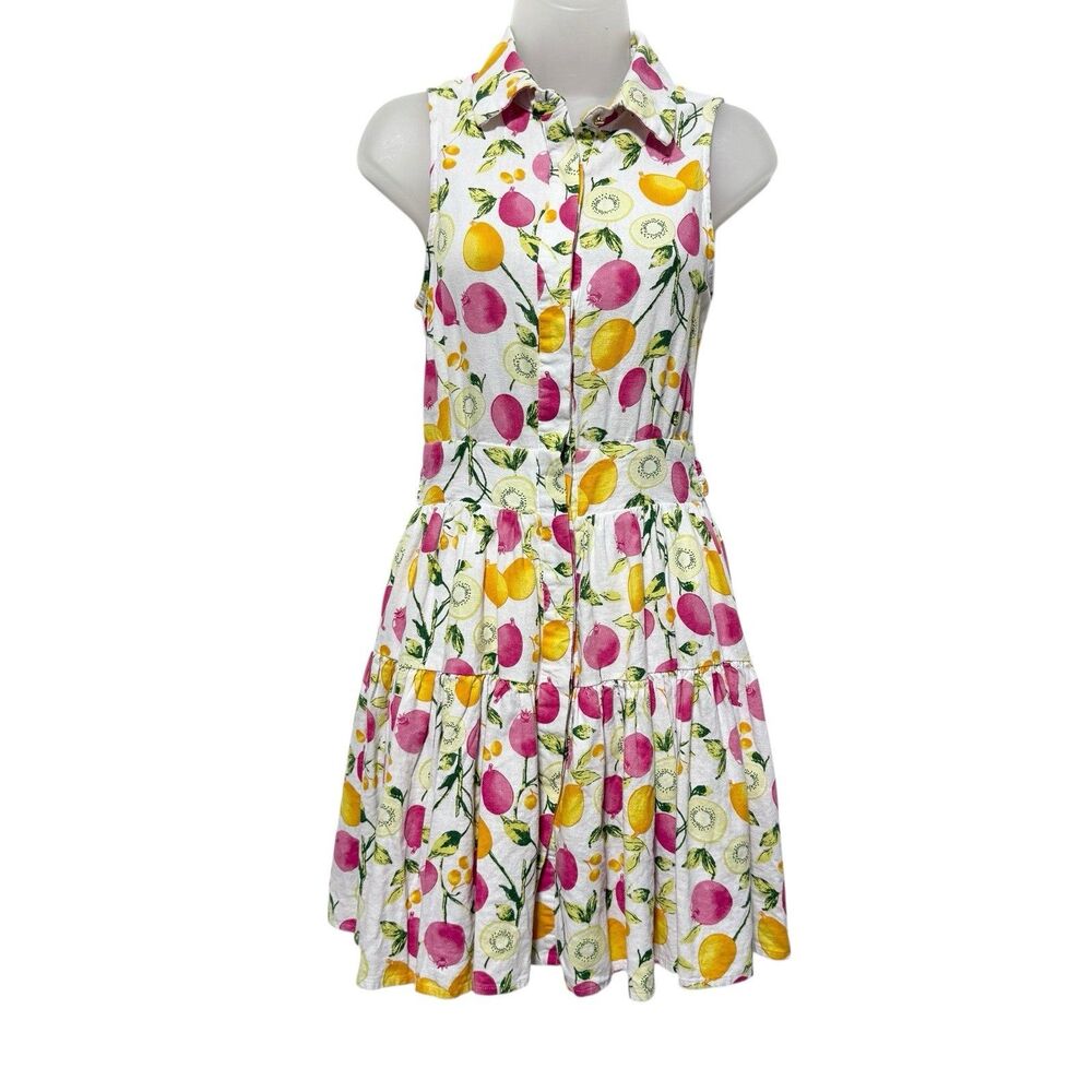 Cynthia Rowley Dress Multicolor Fruit Print Linen Blend Size 2
